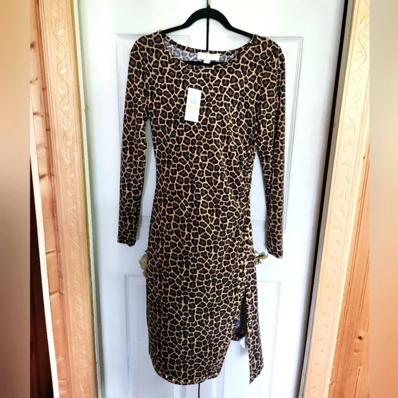 Michael Kors Leopard Print Long Sleeve Dress - Picture 1 of 10